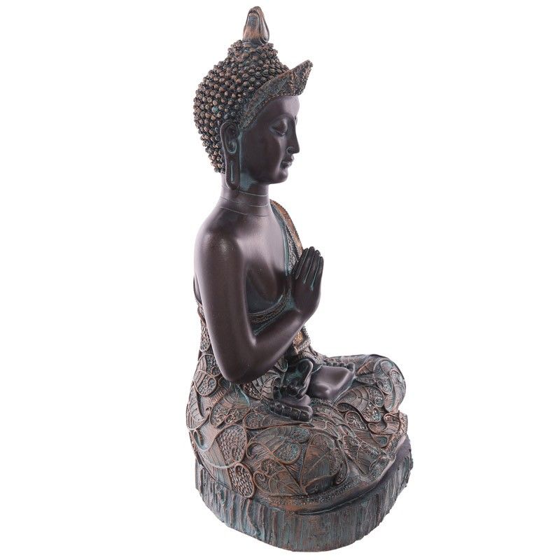 Thai Buddha Sitting On Base - Large Brown & Verdigris Effect