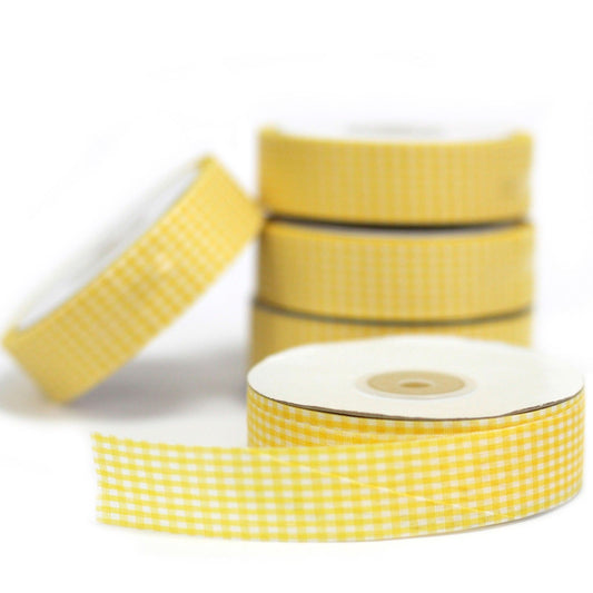 Budget Gingham Ribbon 25mm x 45m - Yellow
