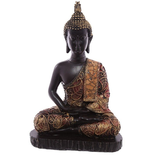 Thai Buddha Sitting On Base - Medium Antique Gold & Red Effect