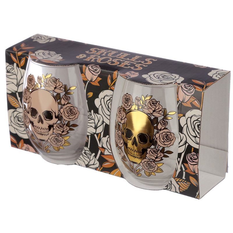Skulls & Roses Set of 2 Glass Tumblers