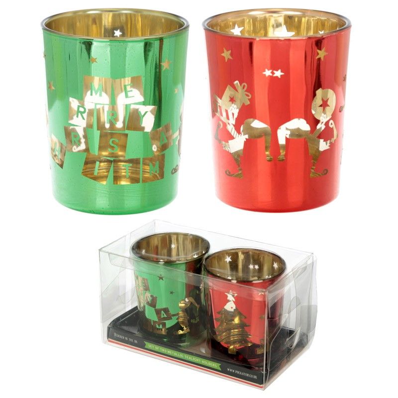 Christmas Elf Glass Tea Light or Votive Holders