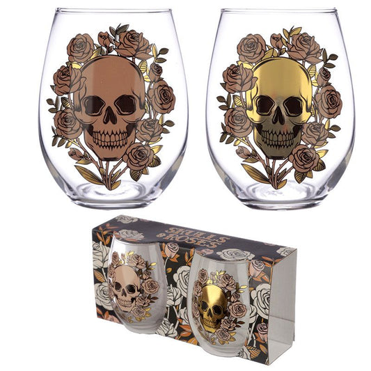 Skulls & Roses Set of 2 Glass Tumblers