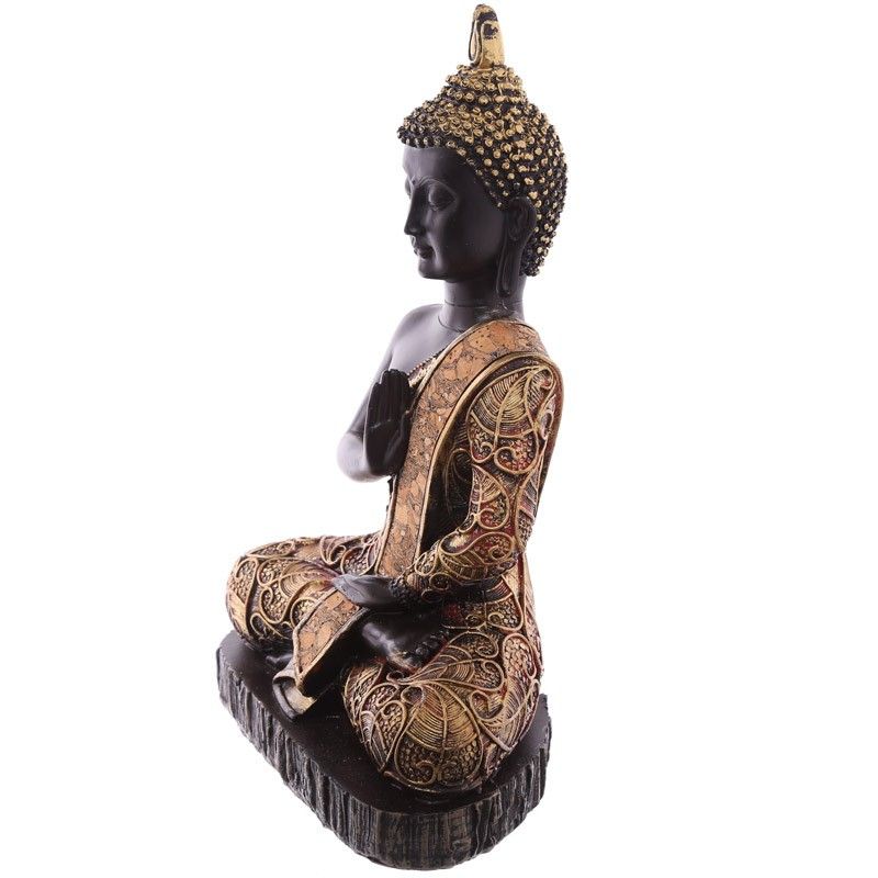 Thai Buddha Sitting On Base - Medium Antique Gold & Red Effect