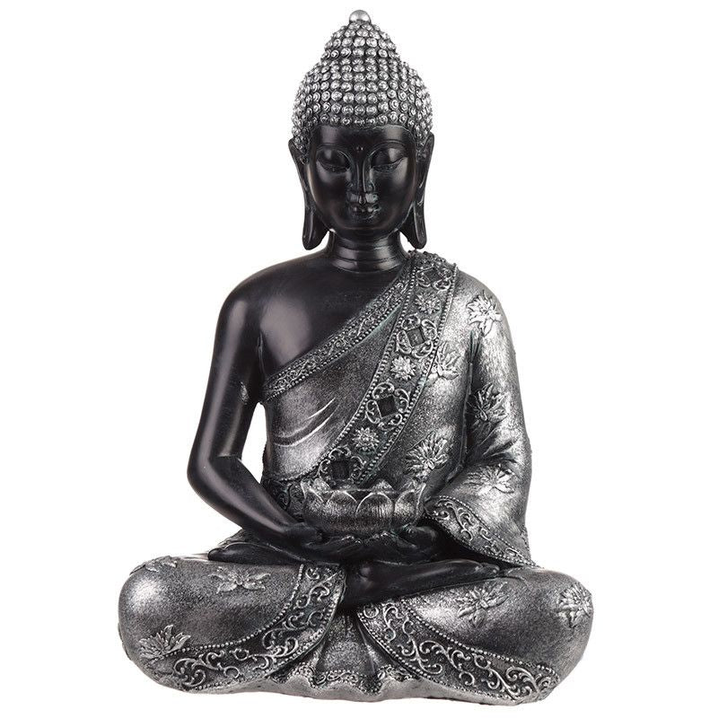 Thai Buddha Figurine Black & Silver - Calming Tea Light Holder