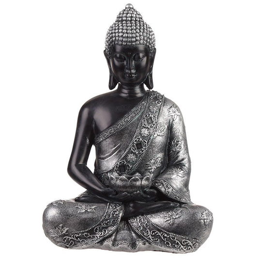Thai Buddha Figurine Black & Silver - Calming Tea Light Holder