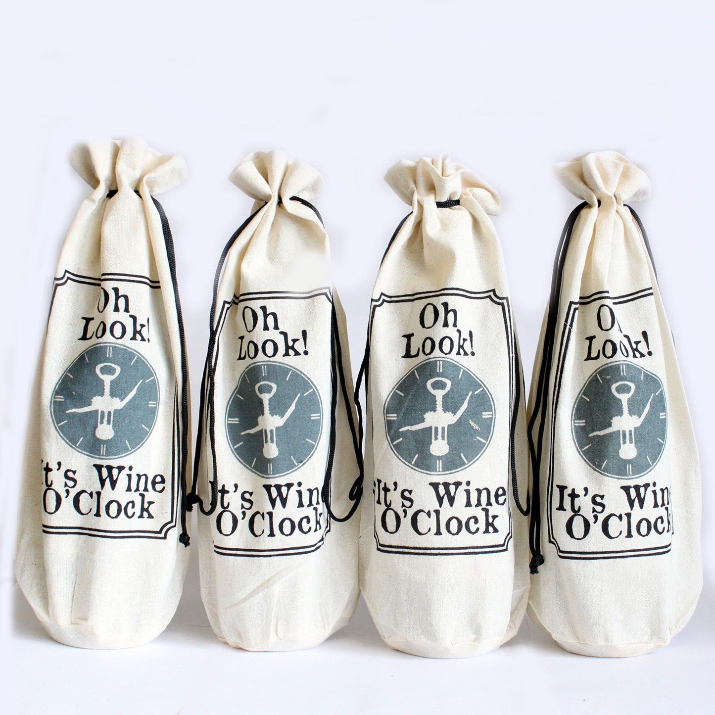 Cotton Wine Pouch - It's Wine O'Clock