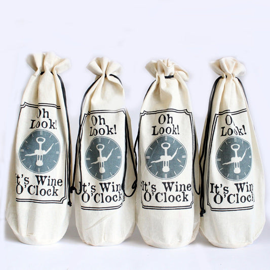 Cotton Wine Pouch - It's Wine O'Clock