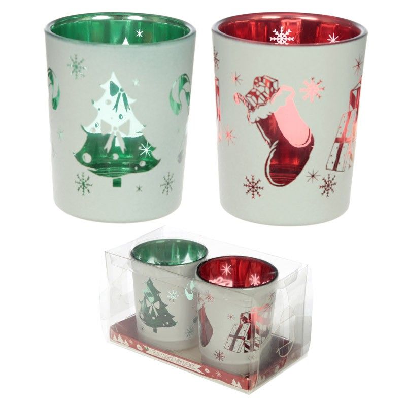Christmas Glass Tea Light or Votive Holders