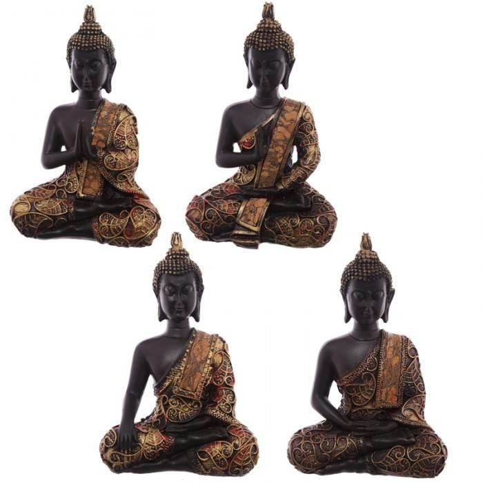 Thai Buddha Sitting - Small Antique Gold & Red Effect
