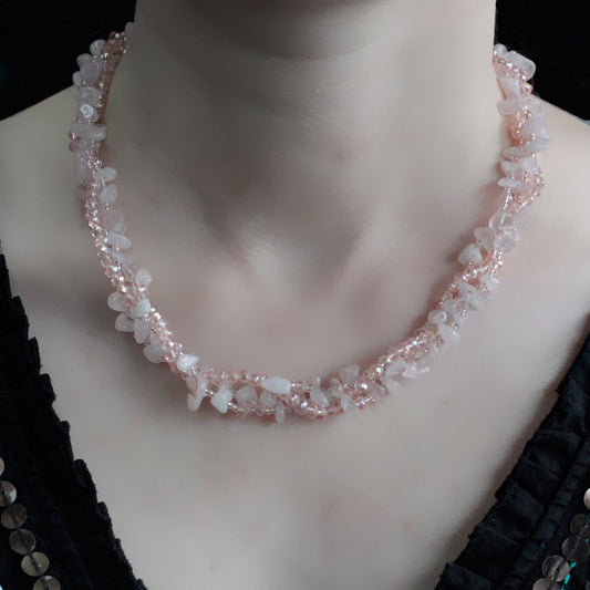 Chipstone & Bead Necklace - Rose Quartz
