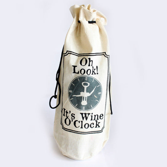 Cotton Wine Pouch - It's Wine O'Clock