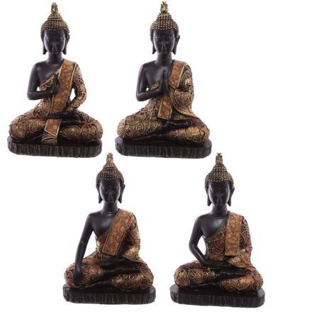 Thai Buddha Sitting On Base - Medium Antique Gold & Red Effect