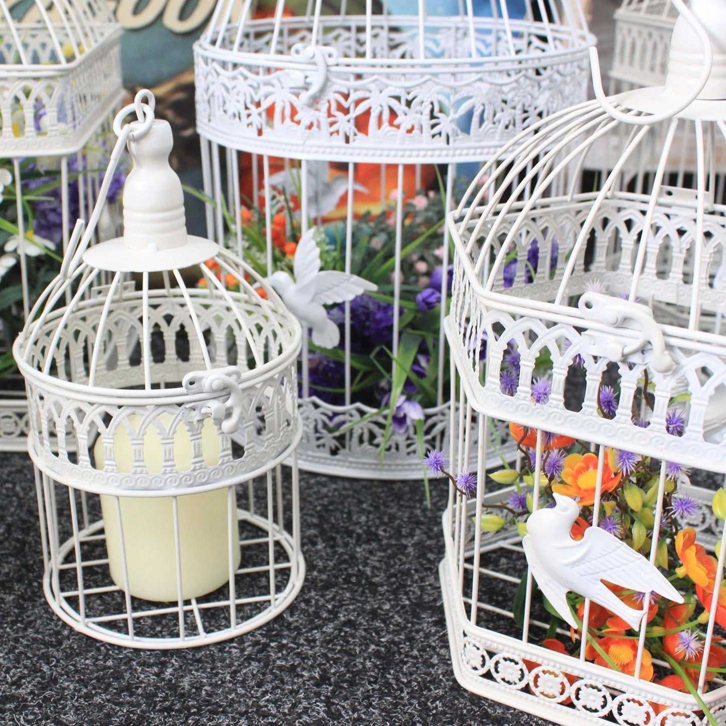 Set of 3 - Square Classic Bird Cage - Ivory