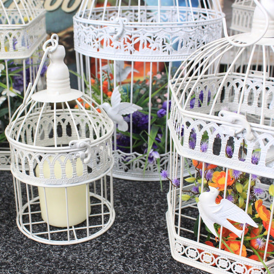 Set of 3 - Square Classic Bird Cage - Ivory