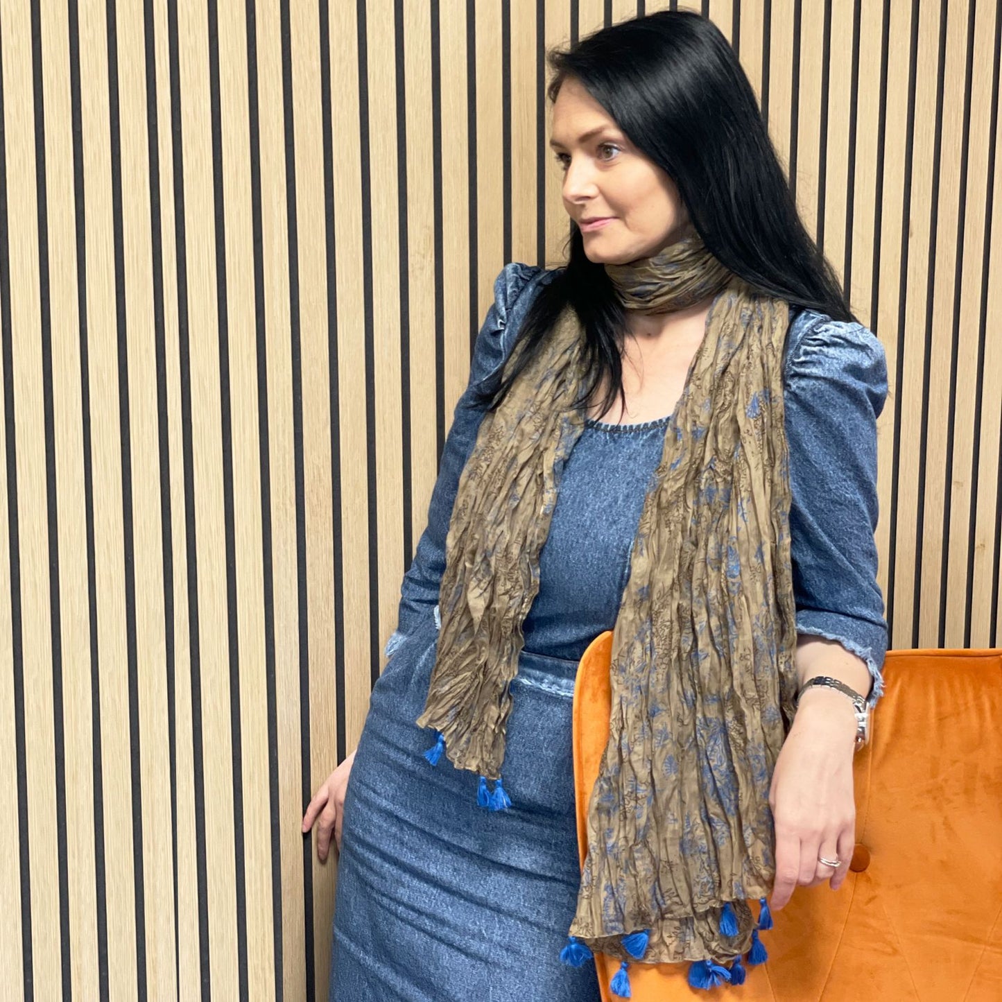 Antique Tassel Scarves - Grey Blue