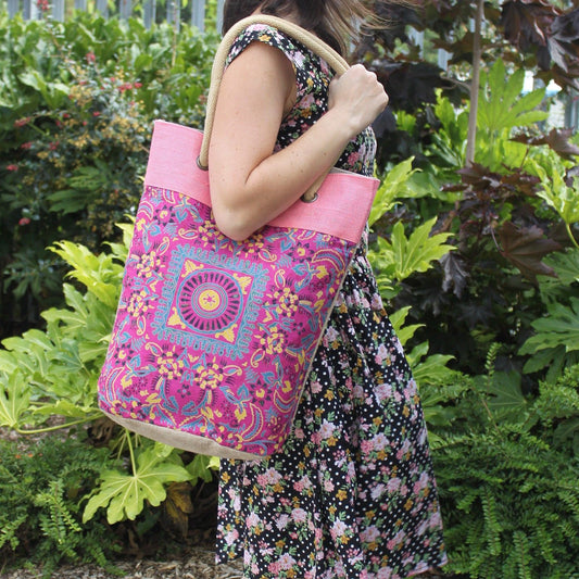 Barrel Shopping Bag 38x37cm Pink Alpana (asst)