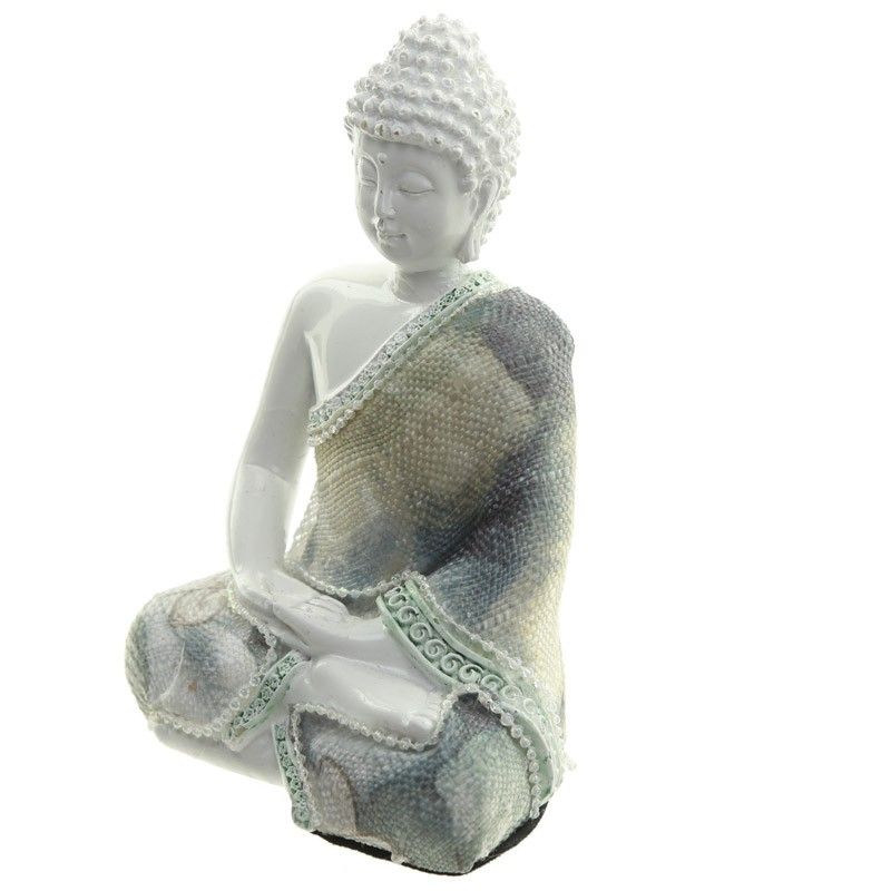 Thai Buddha White Gloss & Cream Figurine - Meditation