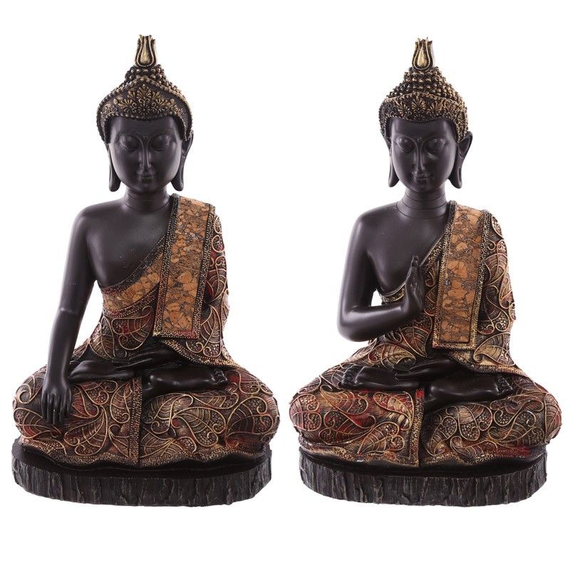 Thai Buddha Sitting On Base - Large Antique Gold & Red Effect
