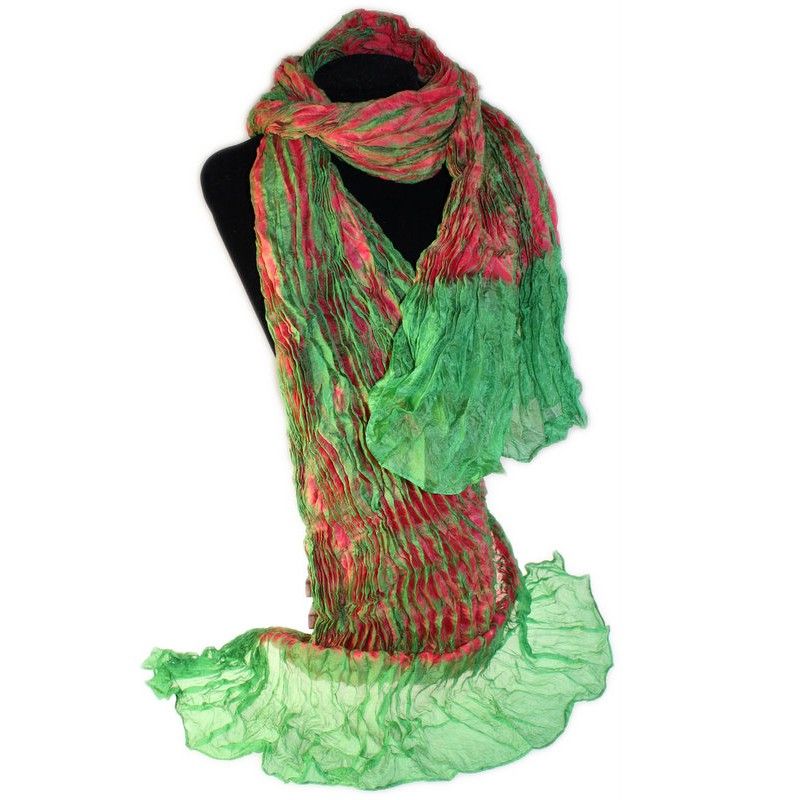 Silk Crinkle Scarf - Amber & Green