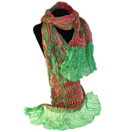 Silk Crinkle Scarf - Amber & Green