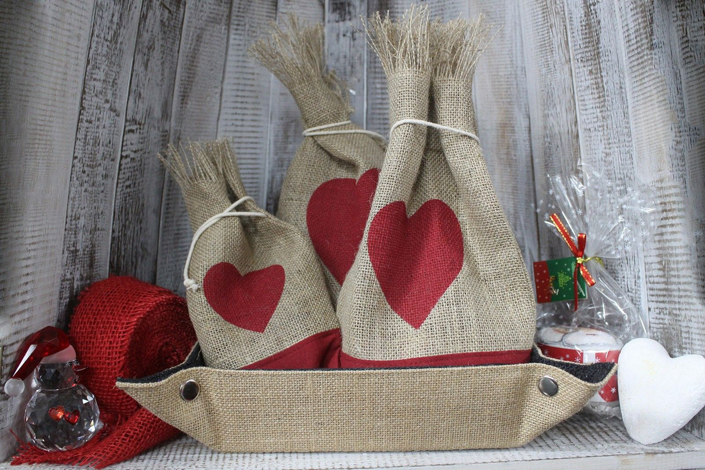 Danish Pouch Set of 3 - Red & Heart