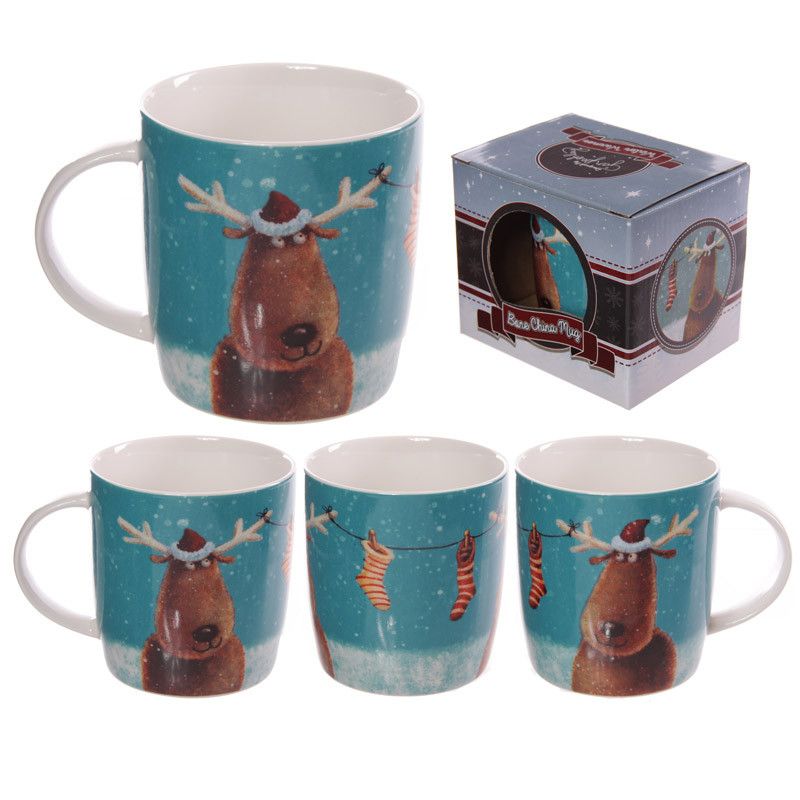 Jan Pashley Christmas Reindeers New Bone China Mug