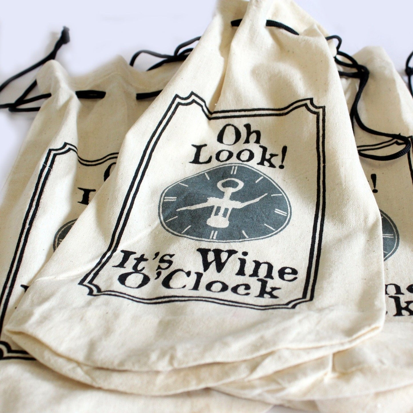 Cotton Wine Pouch - It's Wine O'Clock