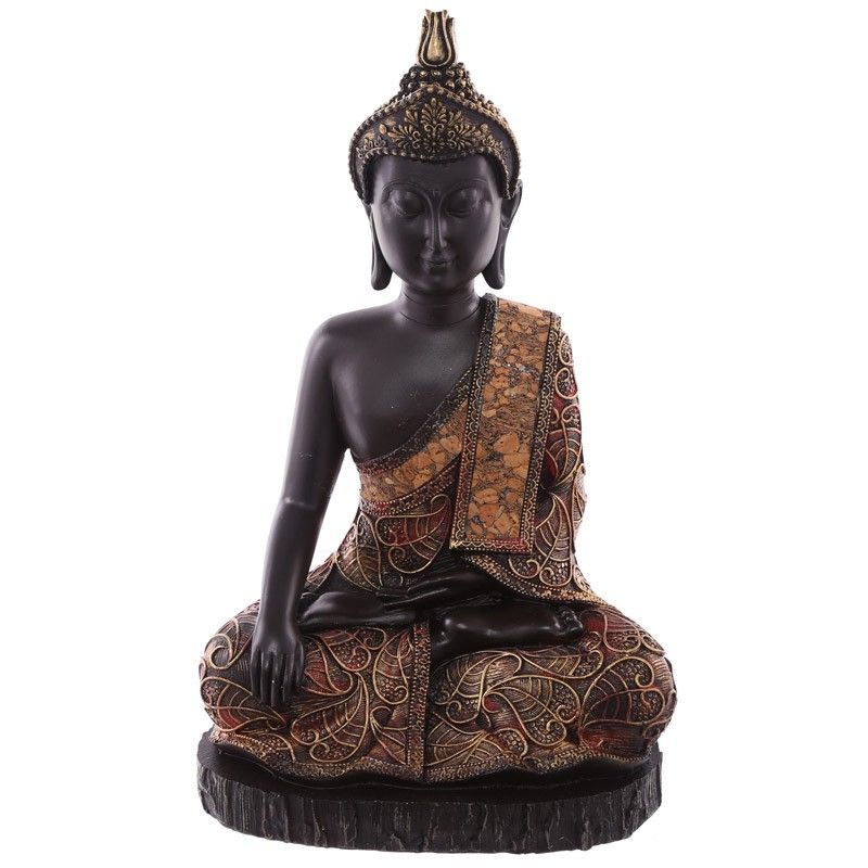 Thai Buddha Sitting On Base - Large Antique Gold & Red Effect