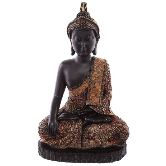 Thai Buddha Sitting On Base - Large Antique Gold & Red Effect
