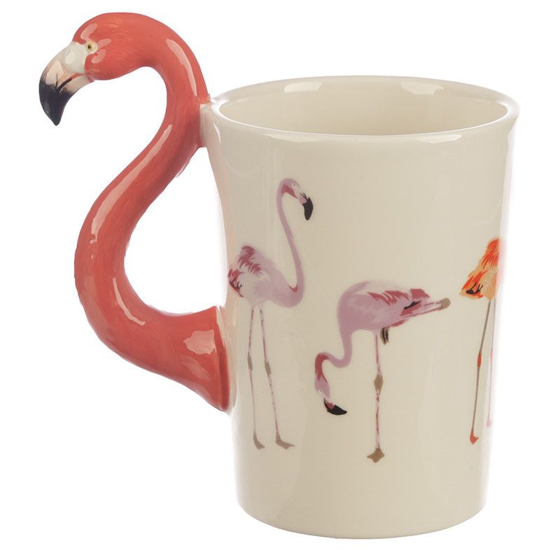 Flamingo Shaped Handle Mug with Flamingo Decal