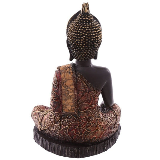 Thai Buddha Sitting On Base - Large Antique Gold & Red Effect