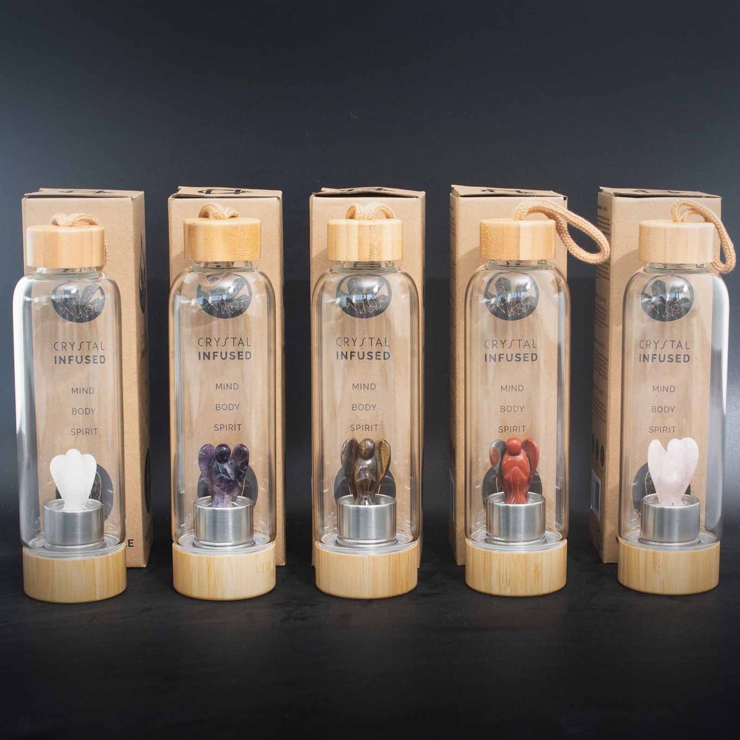 Crystal Infused Glass Water Bottle - Determined Tiger's Eye - Angel