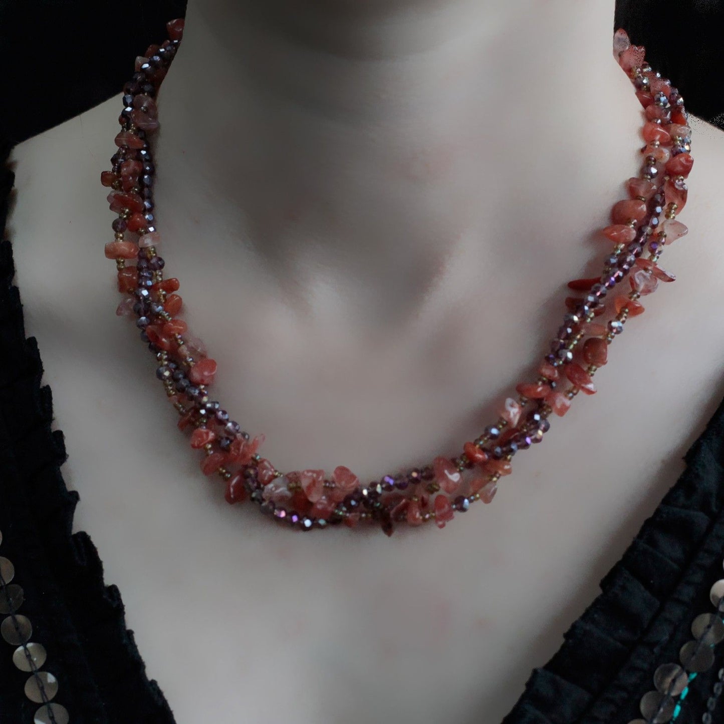 Chipstone & Bead Necklace - Red Agate
